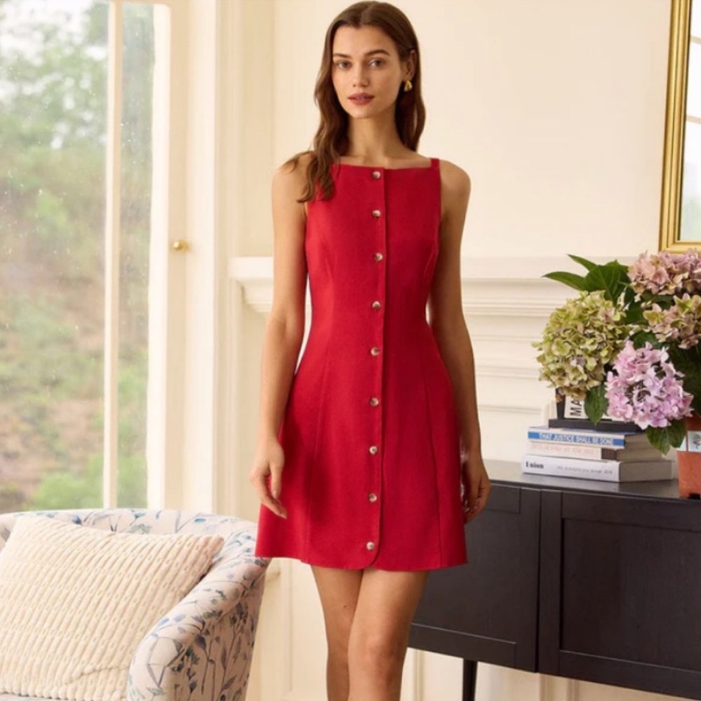 NWT Red Boat Neck Button Mini Dress